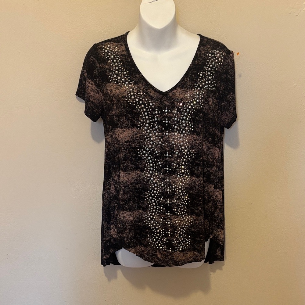 Vocal Black and Brown Studded Short Sleeve Tee